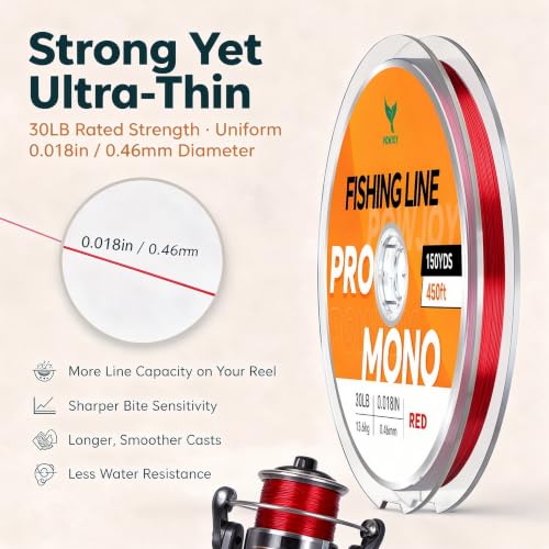 30LB Red Fishing Line Monofilament, No-Fading & UV Resistance for Saltwater - image 4