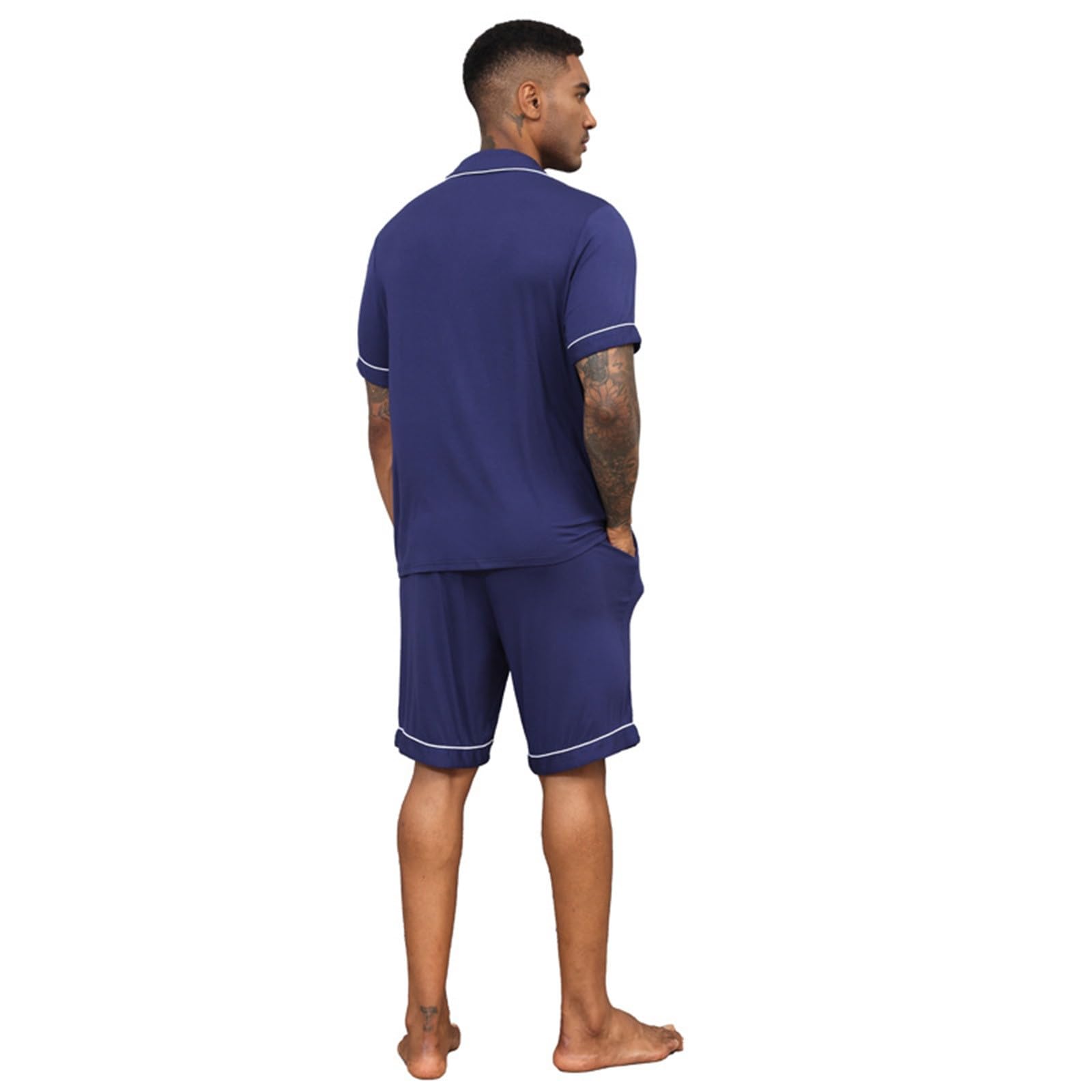 Pigiama Uomo Cotone Manica Corto, Pigiama Uomo Cotone Leggero Due Pezzi Set Da Notte Tops a Manica Corta E Pantaloncini a Quadretti Da Casa Pigiami Da Uomo Estivi Completi Estivi Set Semplici E Comodi