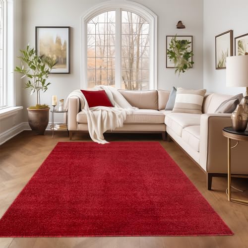 SIMPEX Tapis de salon, chambre, couloir, salle à manger, cuisine, couleur: rouge, design moderne, 11 mm, moelleux, 160 x 230 cm