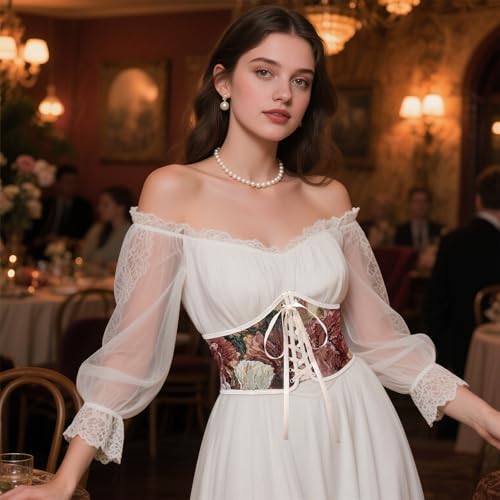 VONMELLI Corset Belt for Women Renaissance Floral Lace-up Underbust Corset Wide Waist Belt2