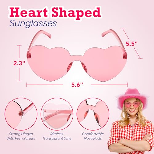 Image of 4E's Novelty Cowboy Hat with feathers With Heart Shaped Sunglasses for Women, Felt Cowgirl Hat for Party Costume Dress Up