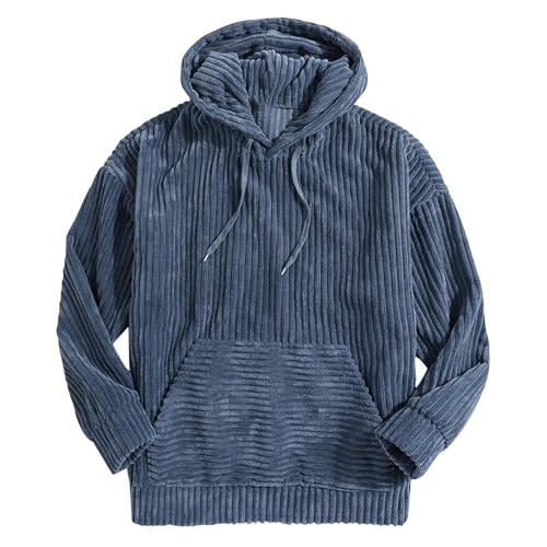 Men's Corduroy Pullover Hoodies, Vintage Drawstring Hooded Sweatshirts Drawstring Casual Pullover Sweater with Pocket