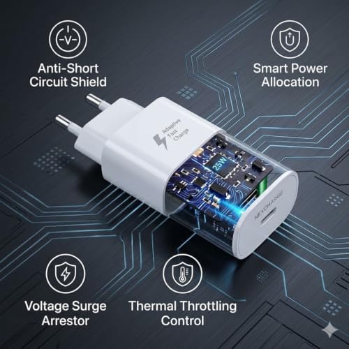 Image of Scalebee Original 25W USB Type C Travel Charger Adapter | Super Fast Charging, Samsung Series Compatible, iPhone 17 16 15 14 13 12 Compatible, Type-C Device Compatible