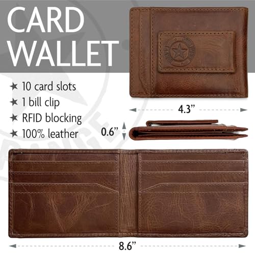 American Flag Front Pocket Wallet for Men – RFID Blocking Full Grain Leather Bifold with Magnetic Money Clip 9 Card Slots, Patriotic Gift, Slim Minimalist Western Wallet with “In God We Trust” Design4