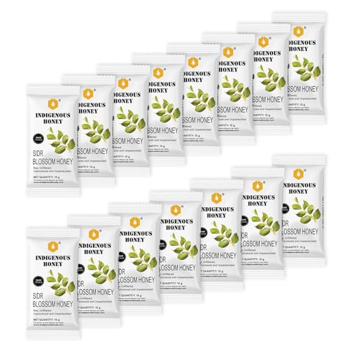 Image of INDIGENOUS HONEY Raw Sidr Honey Pure Organic Natural Unprocessed Added Sugar Free NMR Tested Unpasteurized Unheated 15 Hygienic Sachets 15g Each Total 225g
