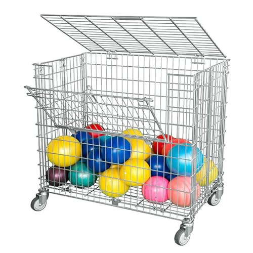 Abrollwerk Gitterwagen abschließbar – 150 kg Tragkraft – Mobiler Ballwagen mit 2 Ladeklappen – Gitterbox für Sportgeräte & Bälle – Lagerwagen...