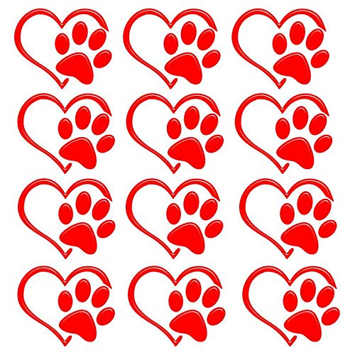 Adesivo Alto Relevo Patinha Coração Pet Vermelho 12 Unidades