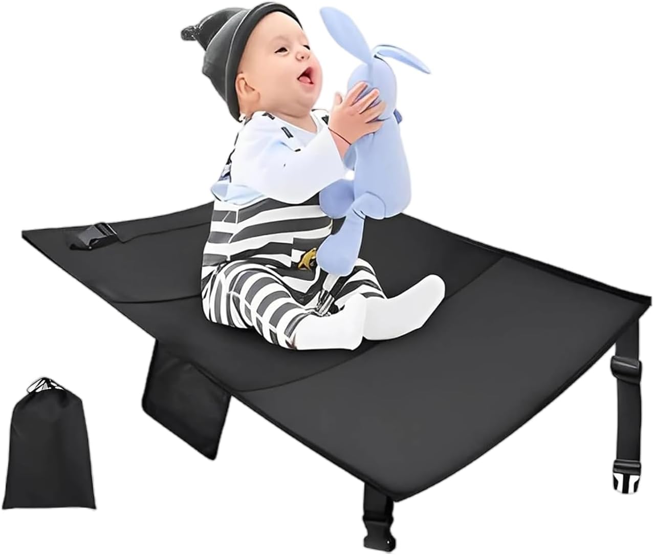 ORCHID M® Toddler Airplane Bed, Seat Extender for Kids, Airplane Seat Extender Travel Bed, Portable Baby Diaper Changing Pad, Kids Plane Footrest (Black)