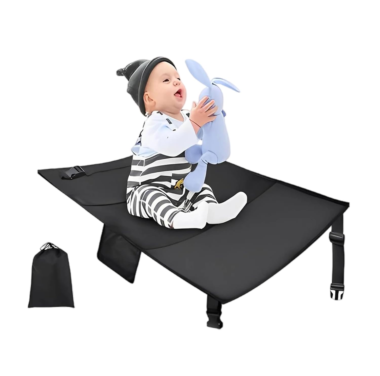 ORCHID M® Toddler Airplane Bed, Seat Extender for Kids, Airplane Seat Extender Travel Bed, Portable Baby Diaper Changing Pad, Kids Plane Footrest (Black)