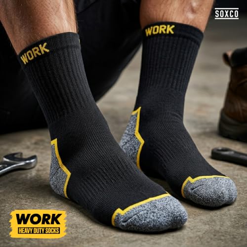 Image of SOXCO 10 Pairs Men's Work Socks, Black Crew Length | DRI-WIK Moisture Wicking Technology | Reinforced Heel & Toe 6 /10 Pairs