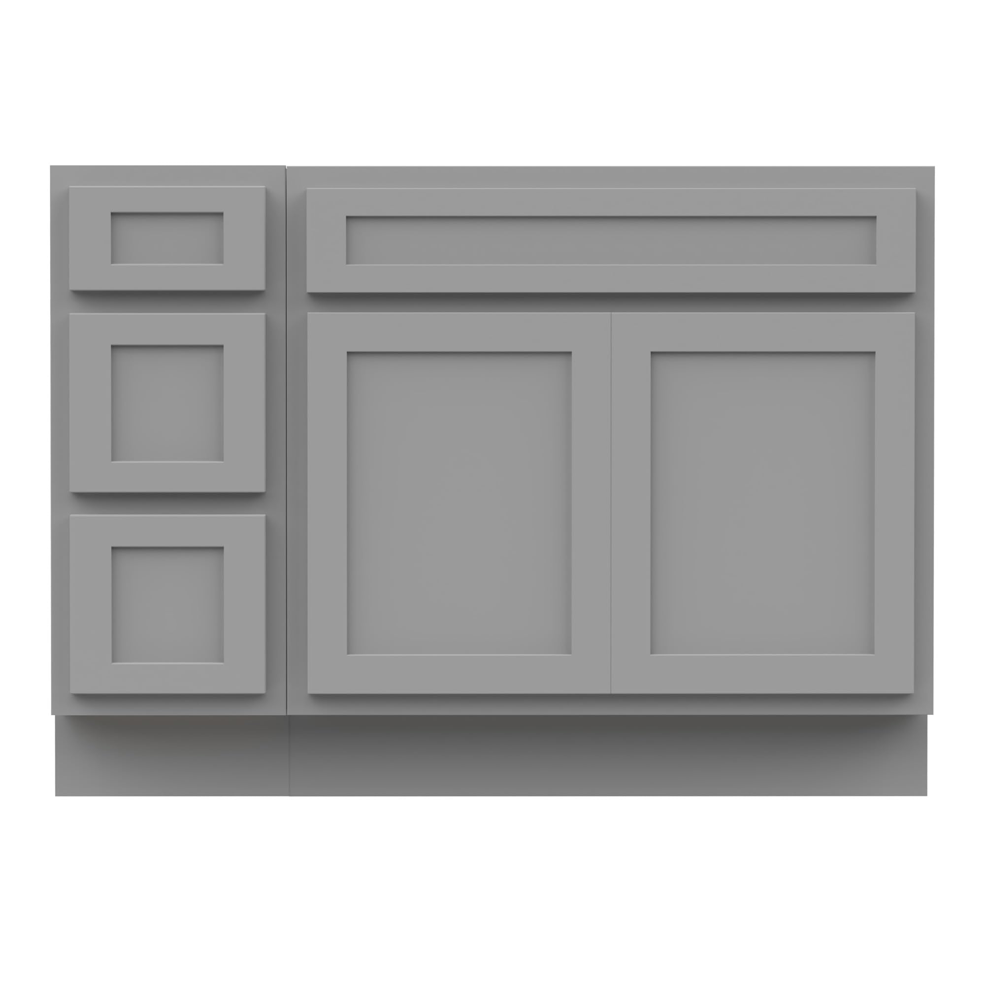 HOMEBEYOND 42 Inch Bathroom Vanity Base Only(Offset Top), Single Vanity Cabinet with 3 Dove-Tailed Drawers, Soft-Closing Doors, Grey, Without Top,