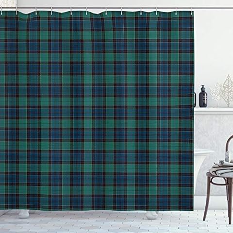 ABAKUHAUS Tartan Shower Curtain with Hooks Cover