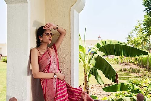 Image of Vardha Women's Banarasi Georgette Saree with Unstitched Blouse Piece - Gold Zari Woven Work Sarees for Wedding (Vritika)