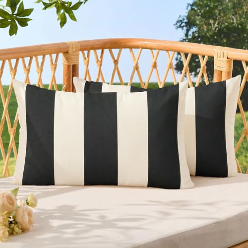 Image of Allorry Outdoor Pillow Covers 12x20 Set of 2 Black Striped Decoration Throw Pillow Covers for Spring Summer Outdoor Waterproof Garden Patio Furniture Sofa Bed Home Decor JB007-A12