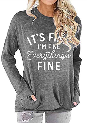 Byvheh Women Its Fine Im Fine Everything is Fine Shirt Cute Sayings Short Sleeve Graphic Funny Tee Tops Tees Sweatshirt