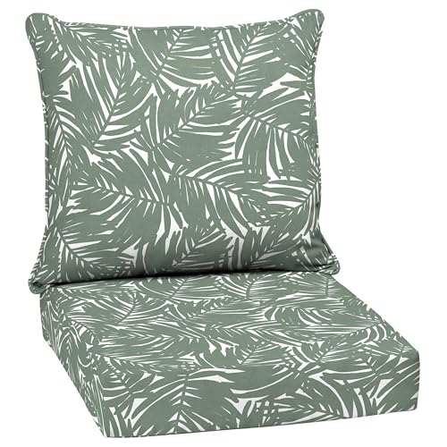 Image of Arden Outdoor Deep Seat Cushion Set, 24 in x 24 in, Weather-Proof, Rain-Proof, Fade Resistant Patio Cushion for Chair, Sofa, and Couch Sage King Palm
