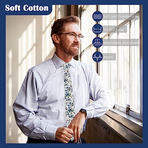 Image of Mantieqingway Men Skinny Tie Cotton Floral Necktie for Wedding Groomsmen Tie