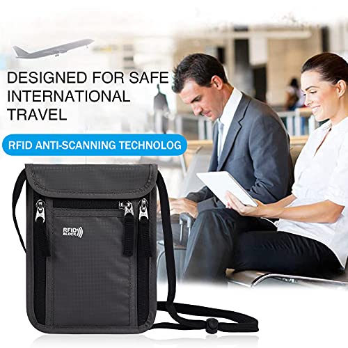 Image of Travel Pouch Neck Wallet Family Passport Holder Organizer Case with RFID Blocking