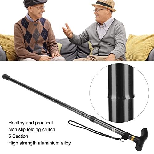 Folding Walking Cane, Aluminum Underarm Crutches For Seniors Elderly, Collapsible Lightweight Hand Walking Stick For For Travel Outdoor Hiking, Great Balancing Mobility Aid (Black) #TOP1