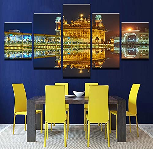 5Pcs Framed Golden Temple Dawn Mirror View Canvas Prints - 5 Piece Amritsar Sikh's Heritage Artwork Canvas Prints Wall Art For Office And Home Wall Decor (20X35Cmx2,20X45Cmx2,20X55Cmx1) #TOP2