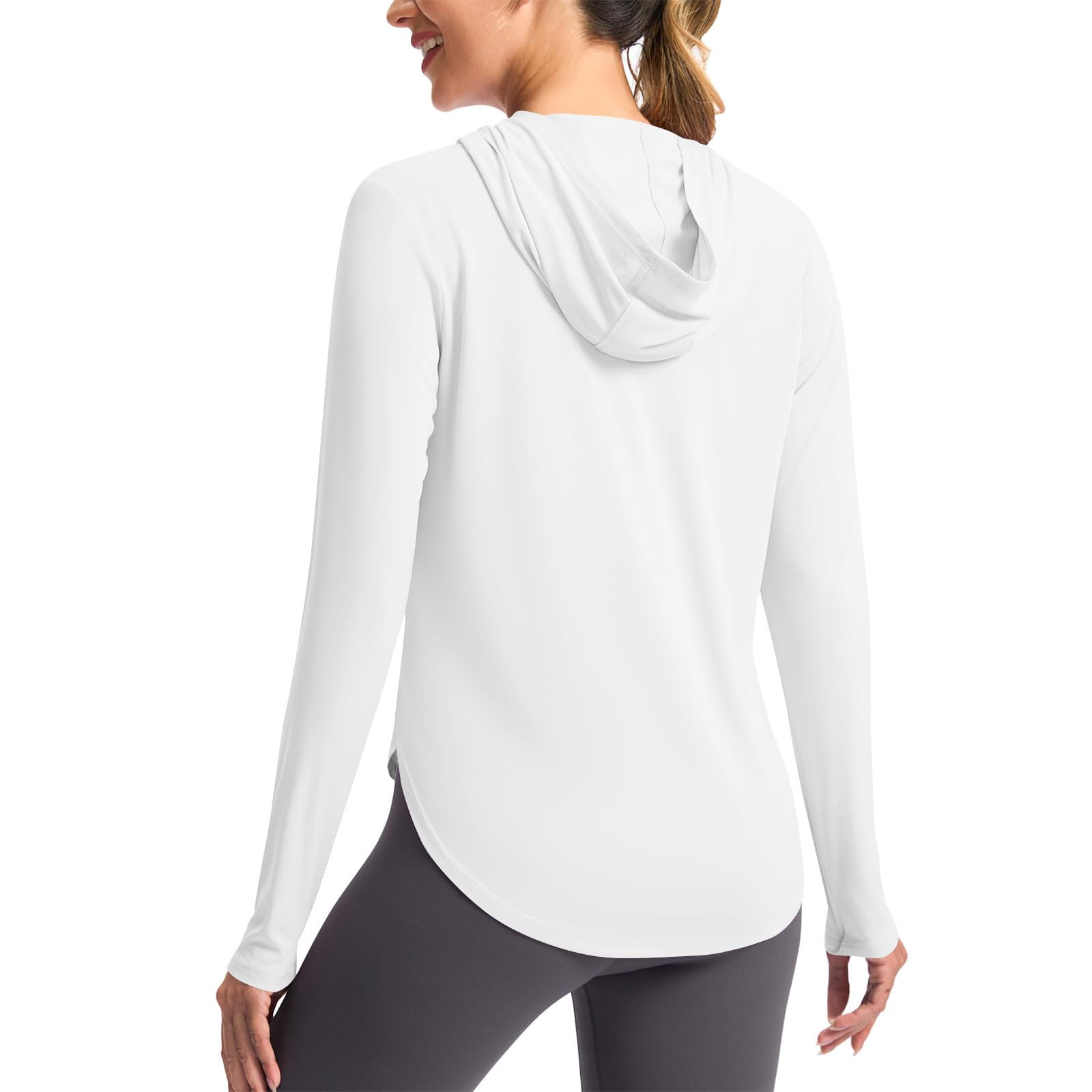 Women's UPF 50+ Sun Hoodie Long Sleeve UV Protection Blouse Lightweight Hiking Fishing SPF Shirts with Thumbholes(White,Medium)