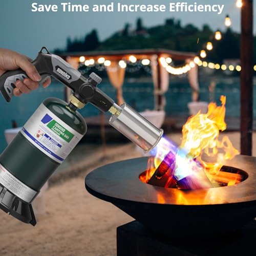 Image of Sondiko Powerful Grill & Cooking Propane Torch L8010 with Gas Cylinder Stand Base, Sous Vide, Campfire Starter, Adjustable Wood Torch Burner for Searing Steak, BBQ, Welding (Propane Tank Not Included)