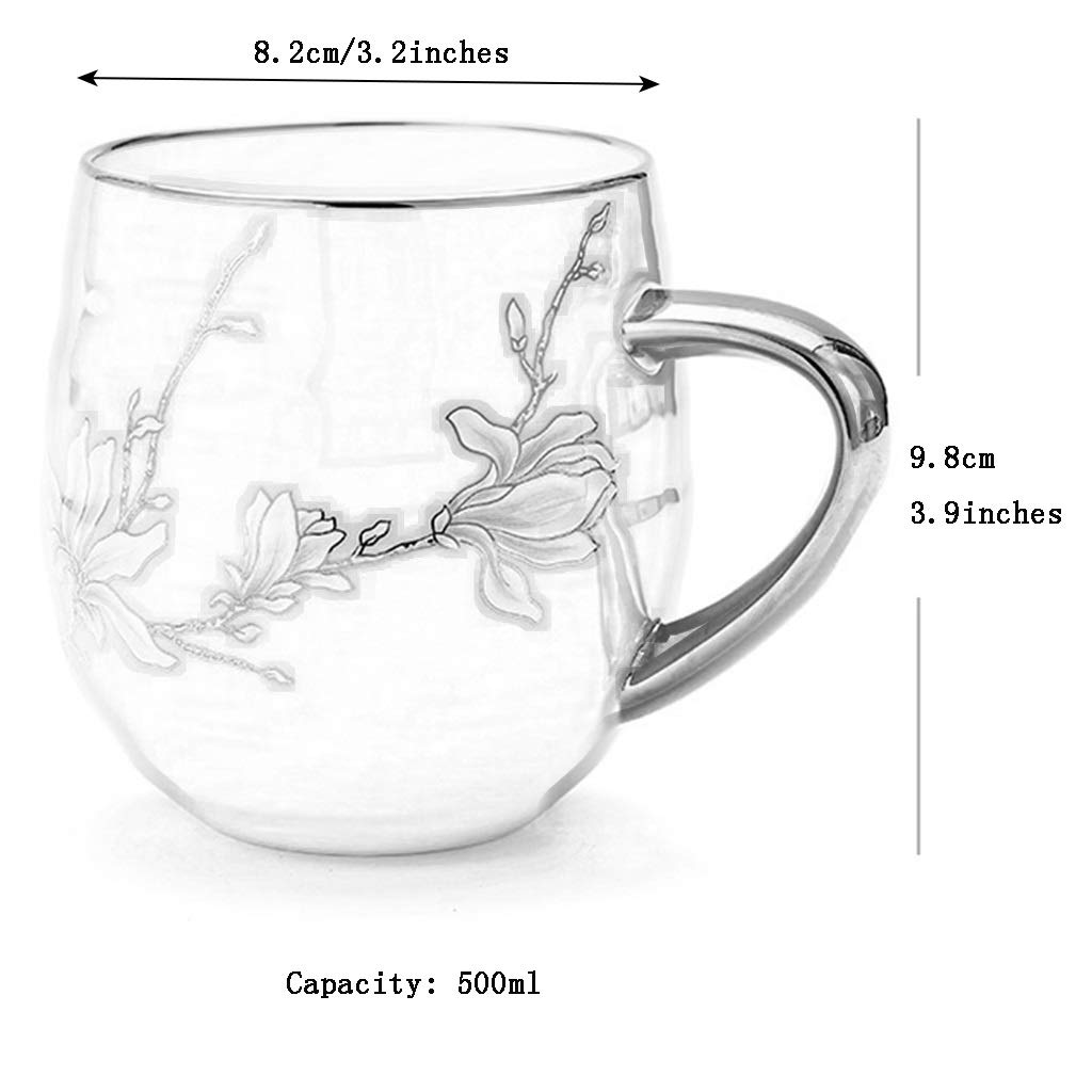 Tazas de café Originales Taza,Magnolia Milk Cup Copa Desayuno, Oficina De La Taza del Agua del Hogar Taza De Cerámica, Regalo De Cumpleaños Práctico (Color : Blue A, Size : 500ml)