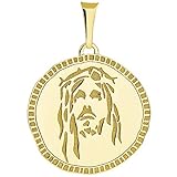 Jewelry America 14k Yellow Gold Hand Engraved Face of Jesus Christ Medallion Pendant