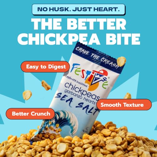 Image of Festive Chickpea Hearts - Crunchy Sea Salt Garbanzo Beans - Husk-Free Roasted Chickpea Snacks - Vegan Snacks with 5g Protein Per Serving Plant Based, Halal, Gluten Free, Dairy Free - 1oz 12 Pack