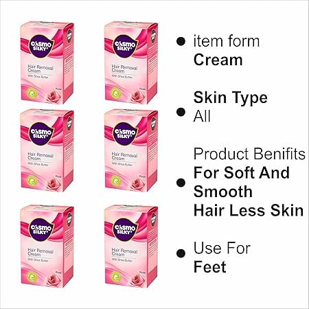 THH-Cosmo Silky Hair Removal Cream for Women, with Aloe Vera and Vitamin E, Instant Painless, for Legs, Arms and Underarms, 40g, Pack of 6