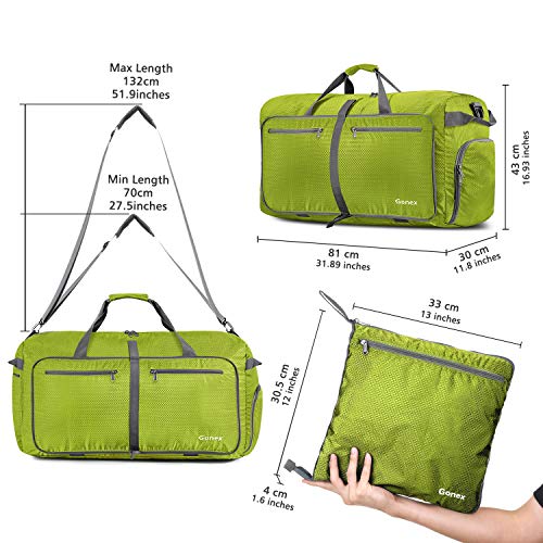 Gonex 100L Large Foldable Travel Duffle Bag with Shoes Compartment, Packable Lightweight Water Repellent Duffel Bag for Camping Gym Weekender Bag Yellowish green