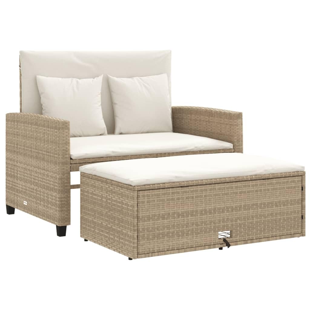 vidaXL Sofá de Jardín con Cojines de 2 Plazas, Asiento Exterior, Sofá Biplaza, Mueble para Patio Terraza Balcón, Ratán Sintético Beige
