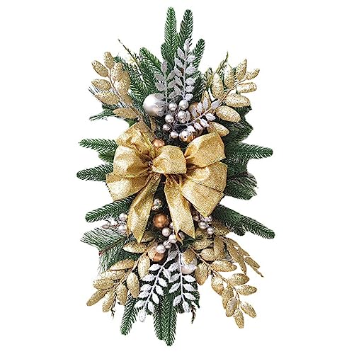 GOOHOCHY Christmas Teardrop Swag Bow Pendant Decorative Stair Railing Garland for Holiday Home Decor for Front Door Living Room and Fireplace Reusable and