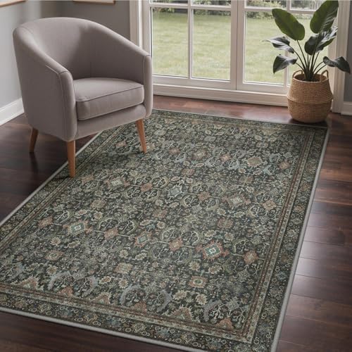 GENIMO Tapis Salon Vintage Persan, Moquette Lavable en Machine Antidérapante, Tapis Décoratif pour Salon, Chambre, Entrée ou Cuisine, Tapis Oriental Élégant pour...
