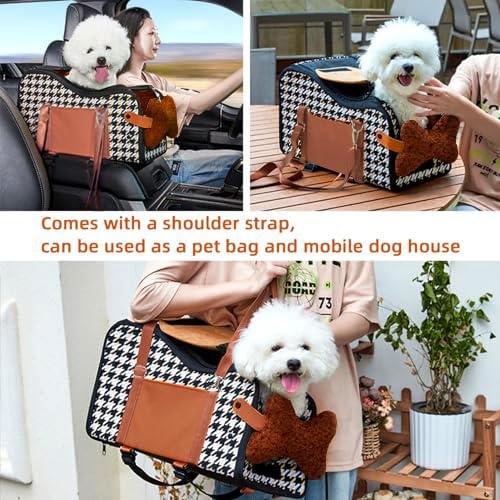 Asiento de coche para perro, consola central, asiento elevador para gato, bolsa portátil y compacta para mascotas para exteriores (tapa marrón, talla única)