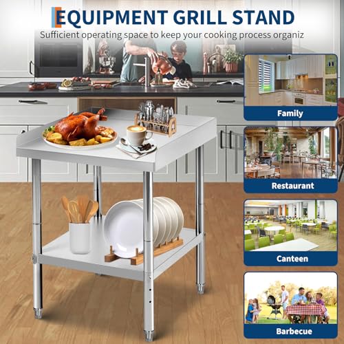 Image of GarveeTech 12x24x30 in Stainless Steel Equipment Grill Stand Table 400 LBS Capacity NSF Certified with Adjustable Legs, 2 in Edge Baffle, for Hotel, Home, Commercial Restaurant Kitchen