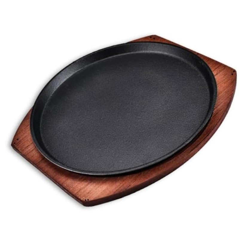 Skillet with Cast Iron Round Home Restaurant Rotisserie ((Plate + Iron) 23cm)