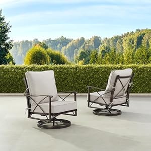 Oakland Living Pair of Black Aluminum Patio Deep Seating Swivel Rocker Club Chairs with Light Grey Cushions