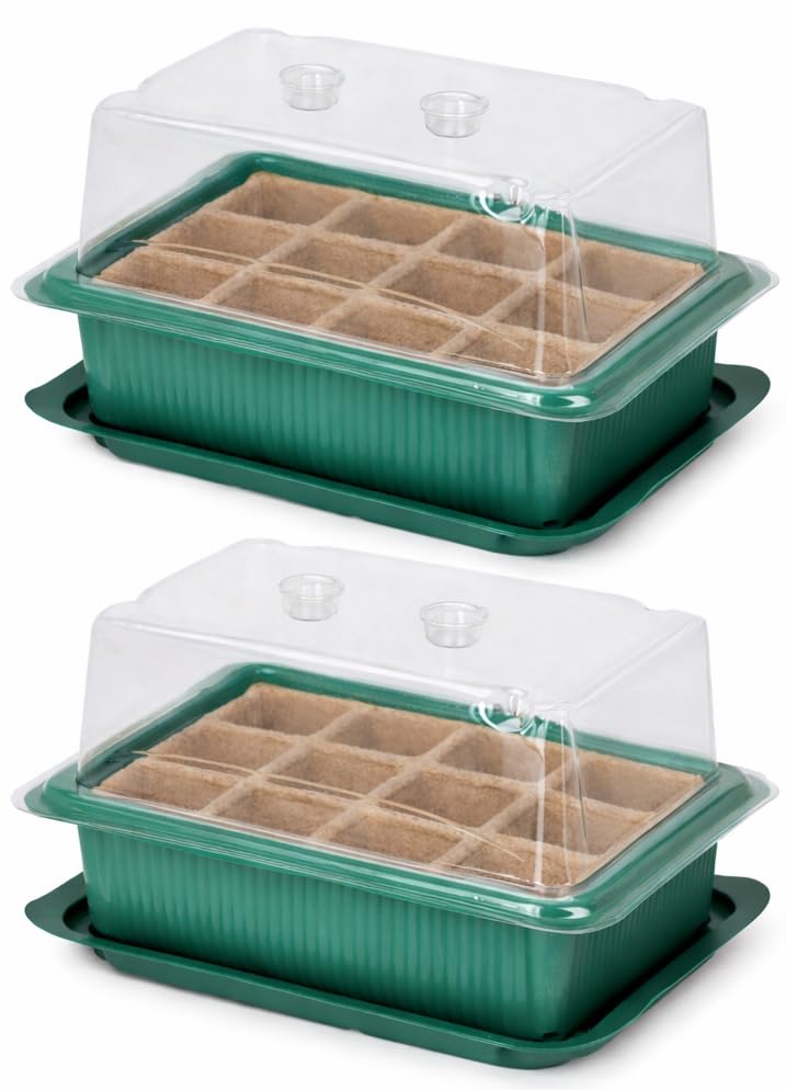 Muddy Hands Pack of 2 Seed Tray Propagator Kits - 12 Cell Seed Starter Trays with Clear Ventilated Lids & Drip Trays - Indoor Mini Greenhouse for Seeds, Cuttings & Seedlings