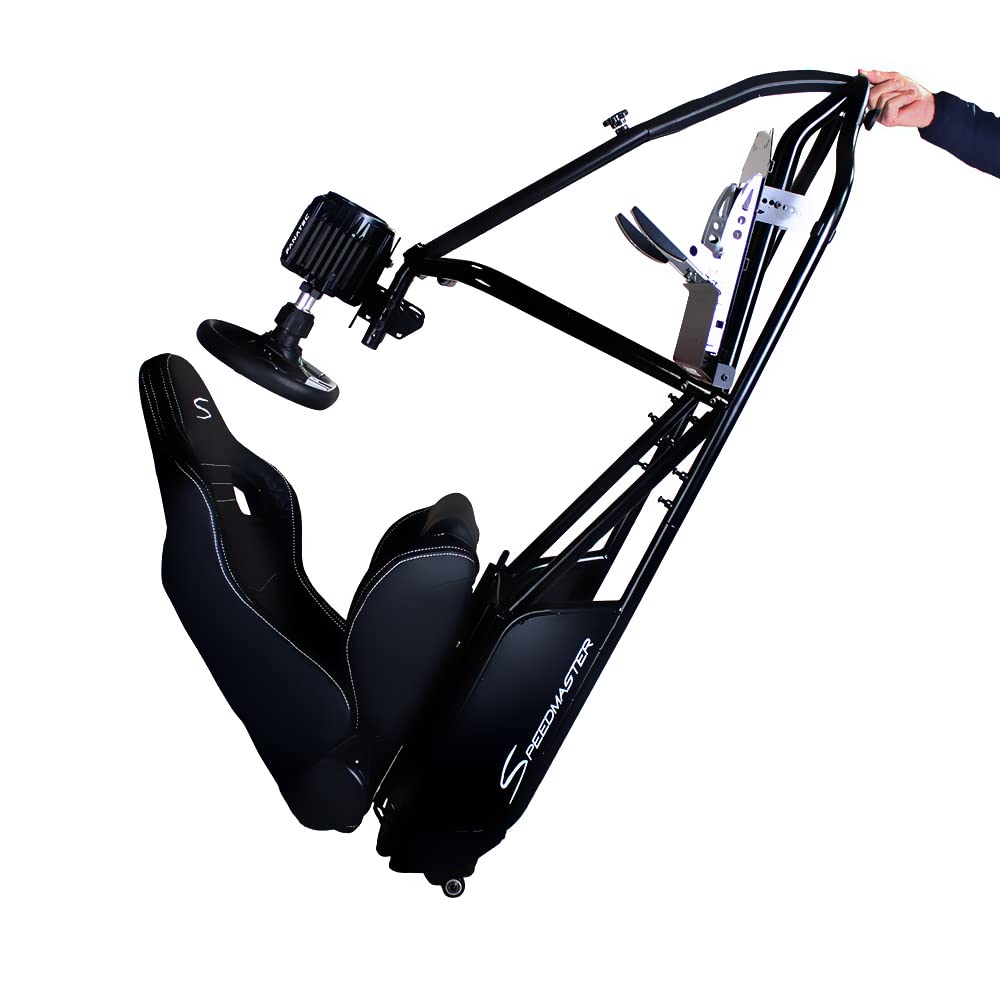 Speedmaster PRO Zero-Flex Racing Simulator Cockpit, SIM Racing Cockpit Rennsimulations-Stuhl mit Lenkrad- & Pedalablage Rot (Race Weave Anthrazit)