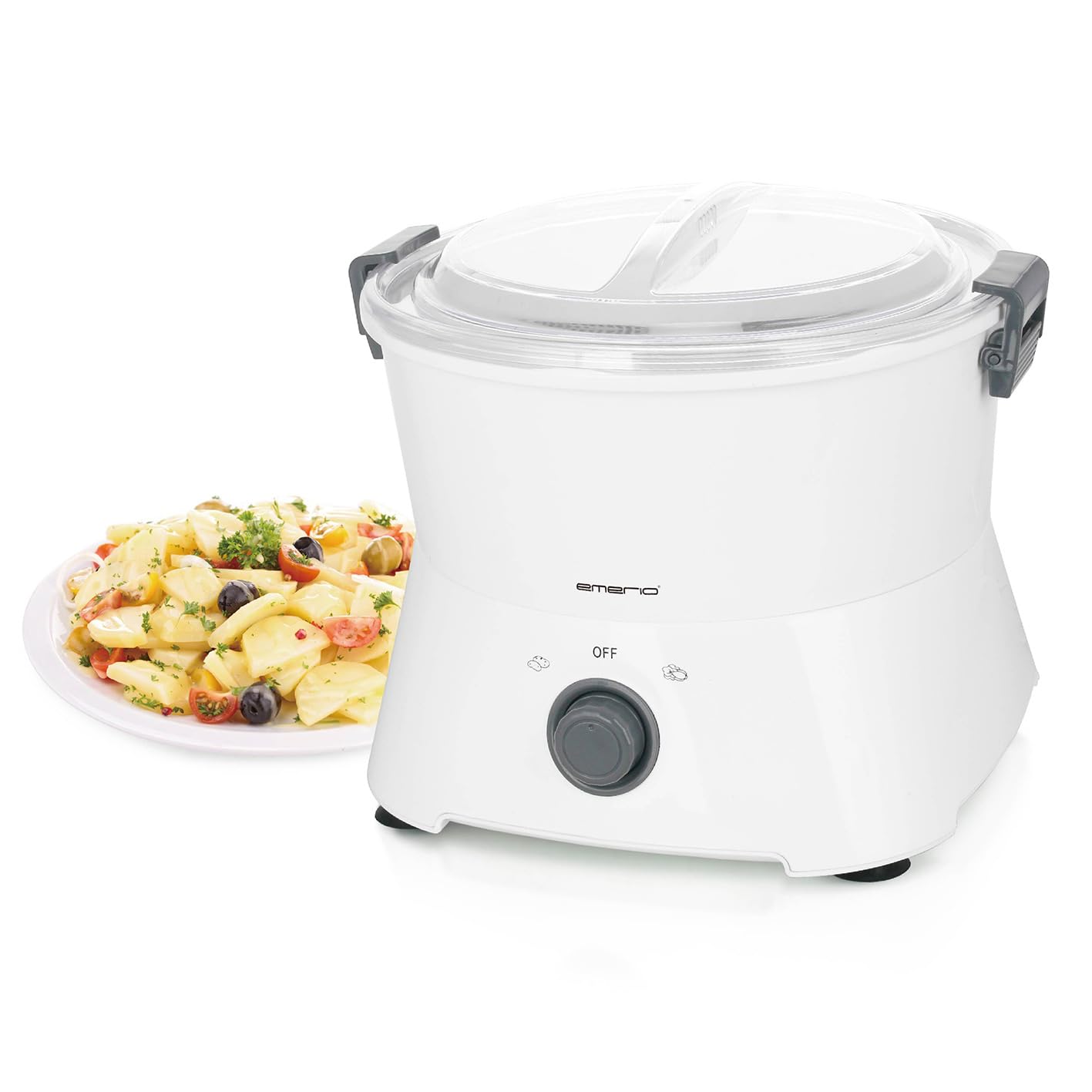 Emerio Kartoffel-Schäler PP-115681.1 Elektrisch mit Salat-Schleuder, Schwarz, Edelstahl, 2 Geschwindigkeiten, Kabelfach, 85 Watt, Modern, Küchengerät