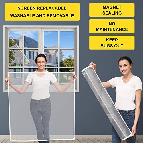 Yuzzy Adjustable Magnetic Window Screen Diy Fiberglass Screen Mesh Max 72 Inch(H) X 48 Inch(W) Fits Any Size Smaller With White Frame Gray Fiberglass Mesh (72" * 48") #TOP2
