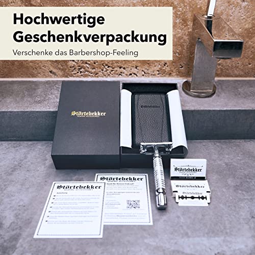 Rasierhobel Störtebekker im Leder-Etui mit 10 Rasierklingen