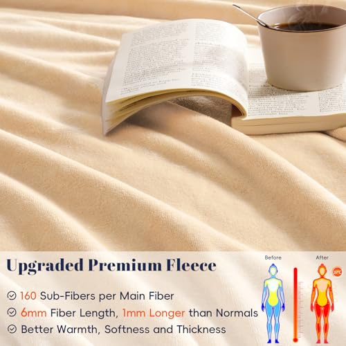 PHF No Shed No Pilling Fleece Blankets Queen Size -Ultra Soft Lightweight & Cozy Bed Blanket, Plush Anti-Stati Microfiber, Room Home Decor Gifts for Women and Men, 1 Piece, 90" x 90", Beige by PHF - Used condition - Image 4