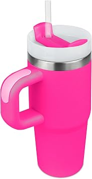 14 oz Tumbler with Lid and Straw Kids, 14oz Mini Tumbler for Kid with Handle 304 Stainless Steel Tumblers, School Gift Rose Red
