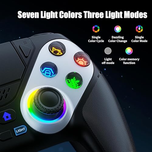 Image of Dinosoo RGB Wireless Controller for PS5 /PC /Mobile - Bluetooth Gamepad with Turbo, Macro, Dual Vibration, 6-Axis Gyro, 3.5mm Audio Jack, Built-in Speaker, 1000mAh Battery (Black)
