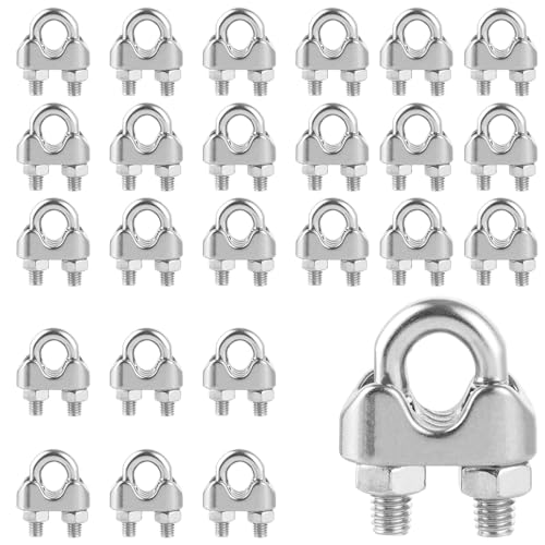 MIVIDE 30pcs Serre Cable Inox 5mm, Serre Cable Acier M5, 5mm Serre-Câbles Etrier U pour Câble Métallique