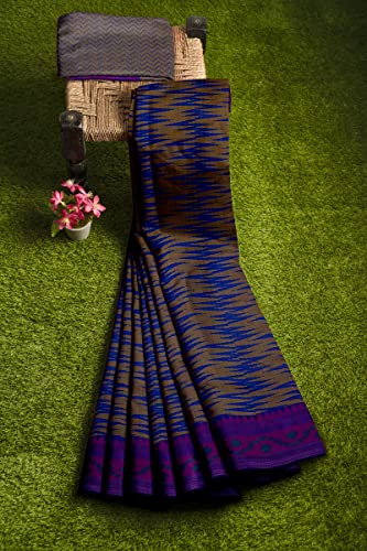 Image of Pothys Women's Blue Mau Cotton Saree With Blouse Piece (A2770 Blue)