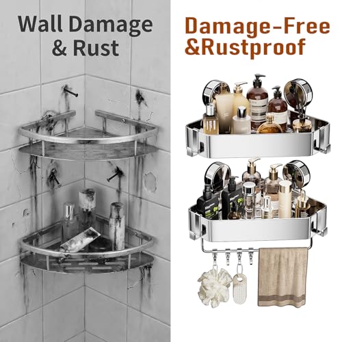 2-Pack-Shower-Caddy-Suction-Cup-Triangle-Corner-Shower-Shelves-No-Drilling304-Stainless-Steel-Organizer-with-Towel-Bar-Removable-Hooks-Bathroom-Shelf-Rack-for-Inside-Showers-Rustproof-Wall-Mount