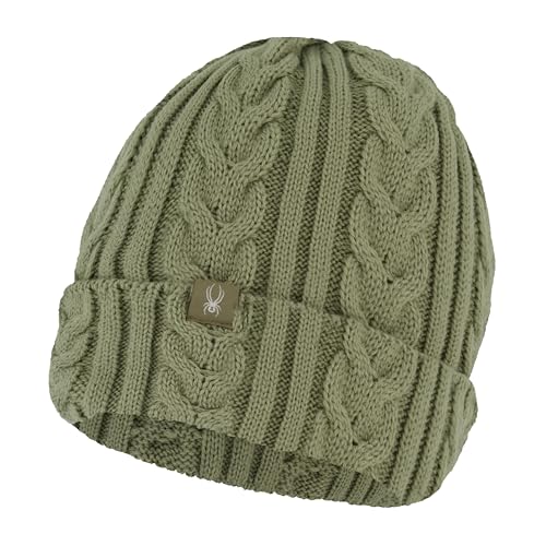 Spyder Womens Fleece Lined Cable Knit Beanie, Sage, One Size
